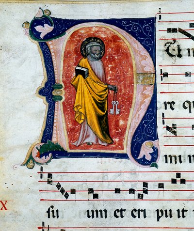 Detail of a Miniature Representing St. Peter Contained in Choral Parchments from the XIV-XV Centuries, Archive of Palazzo Comunale of Stroncone, in the Province of Terni by Unknown